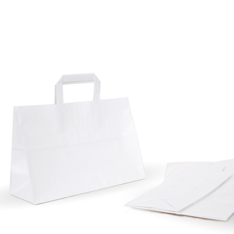 Bolsa De Papel Blanca Con Asa Plana Caja Uds Medida X Cm