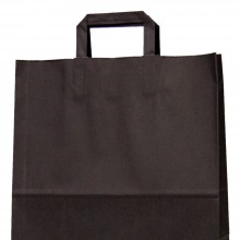 Bolsa de papel negra con asa plana, fabricada con un papel de 100 gramos y una medida de 32+17x40 cm