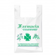 Bolsa compostable y biodegradable para farmacia con una medida de 35/23x40 centímetros.